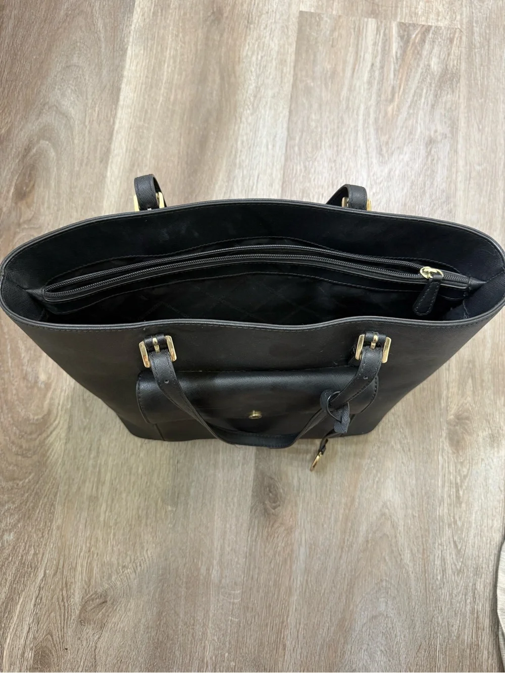 Michael Kors Black Saffiano Tote with Gold MK Charm